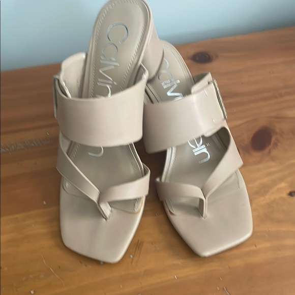 Calvin Klein Light Beige Chunky 2” Heeled Sandals - Picture 1 of 6